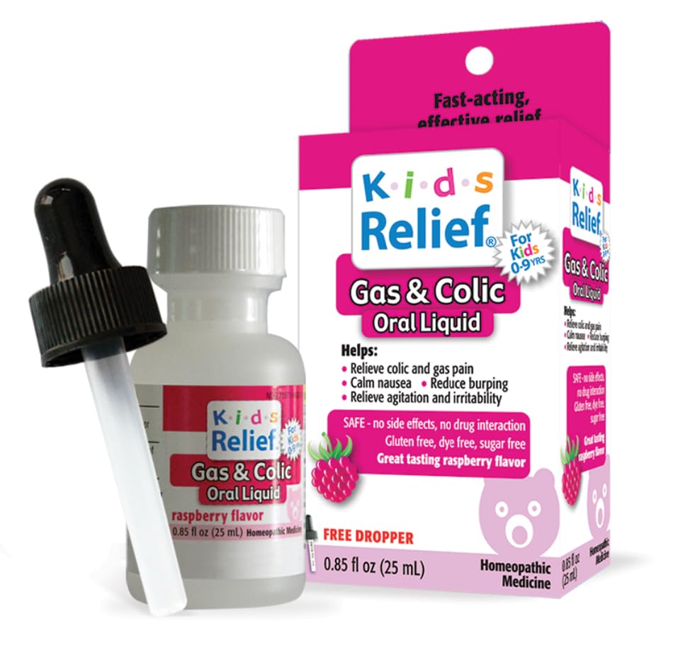 Kids Relief Gas & Colic, Natural Oral Liquid Formula with Dropper, Raspberry Flavor, Gluten and Dye...
