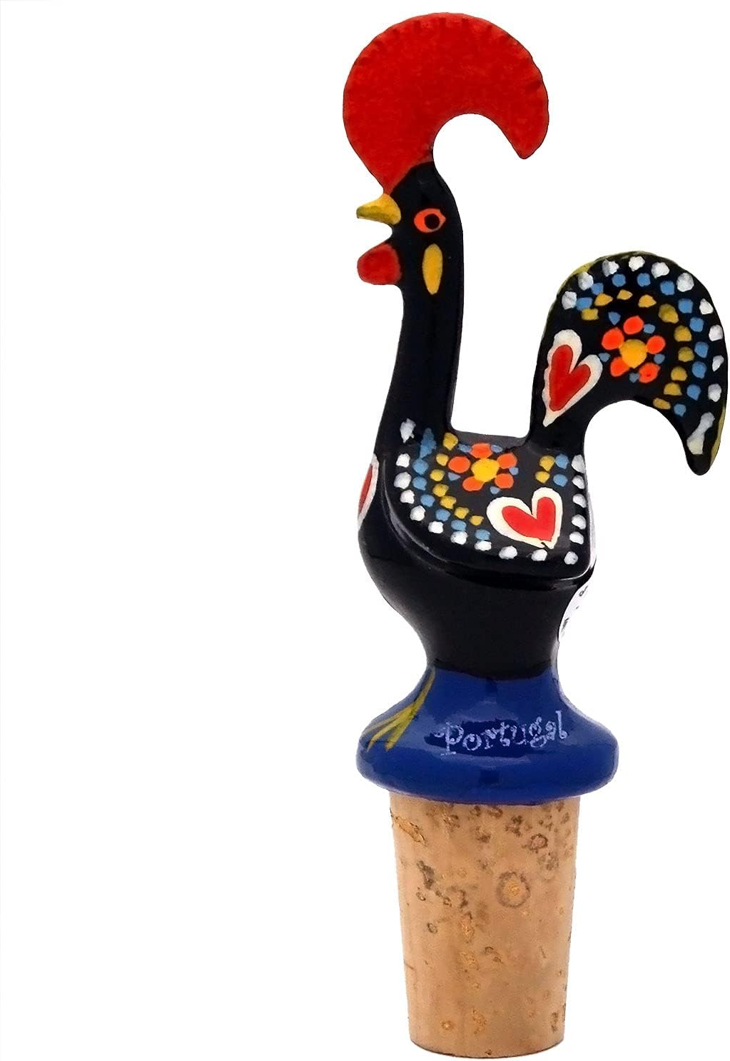 Galos Good Luck Traditional Portuguese Rooster Wine Bottle Stopper, Black, 1.5inch x 1inch x 4.25inch Inch (L x W x H)