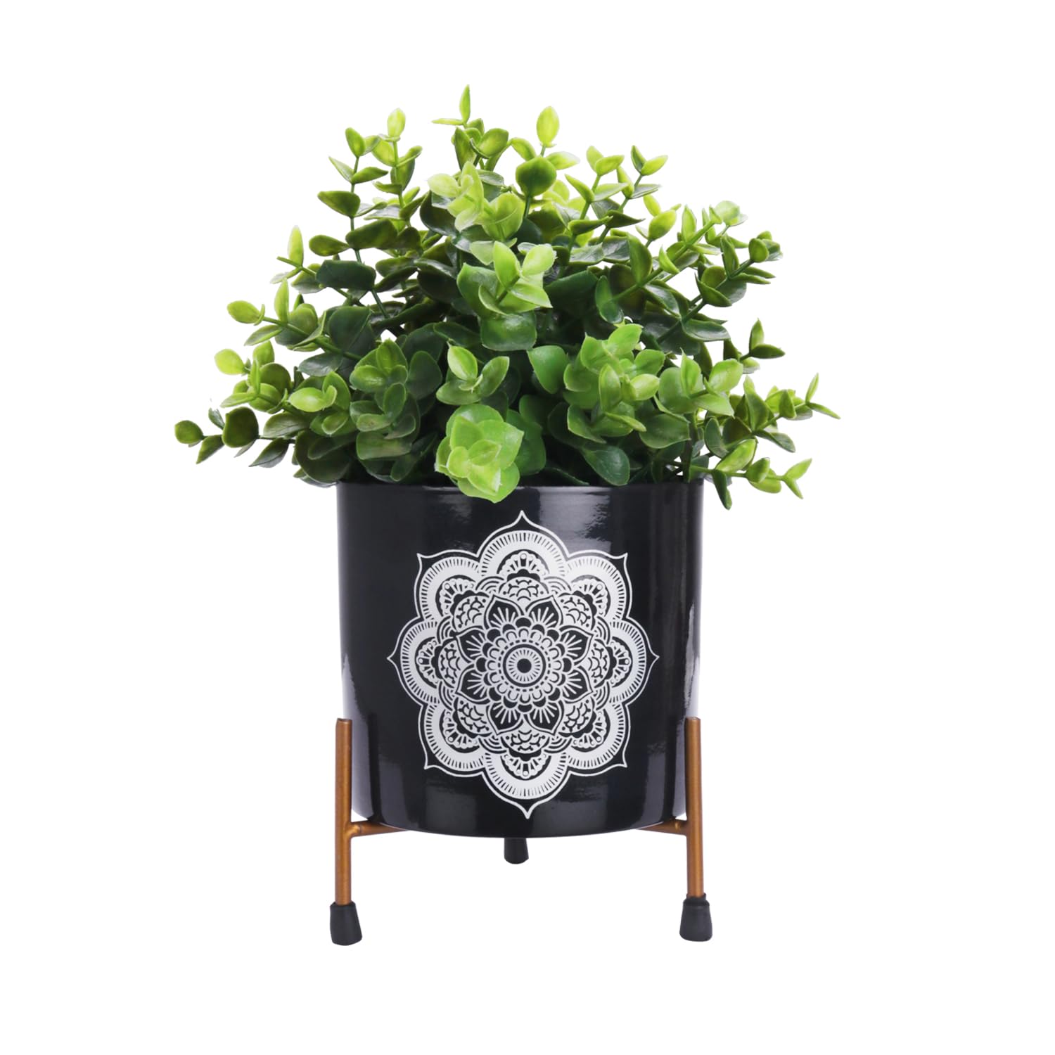 BonKaso Metal Pot Black with tri Stand White Circle Design for Indoor Outdoor Use, Rust-Free & Powder Coated - Pot Size: 14 x 14 cm (B0C9JNWCGF) Amazon Price History, Amazon Price Tracker