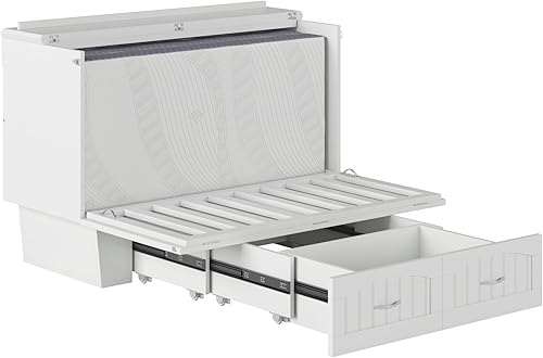 Miniatura 13 de AFI, Nantucket - Cómoda de cama Murphy de tamaño matrimonial con colchón, cajón de almacenamiento y cargador USB integrado, color blanco