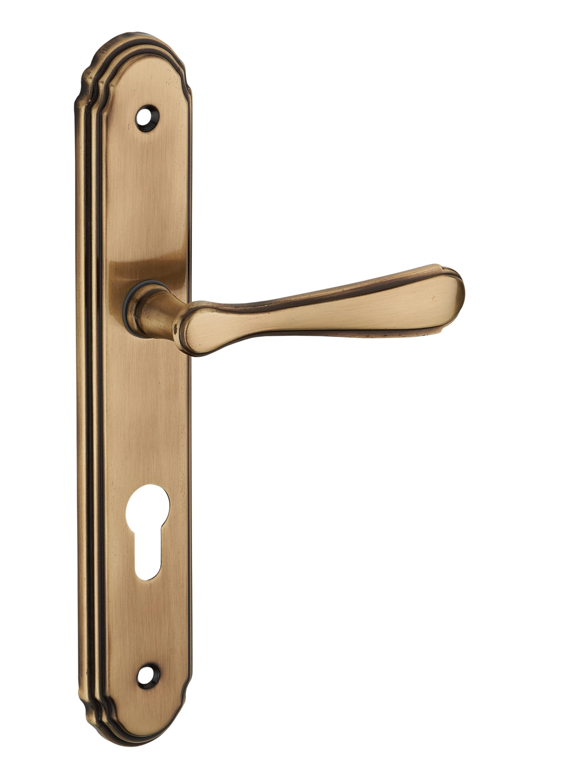 THIRARD - Ensemble de Poignées pour Porte d'Entrée Arthemis - Acier Embouti - Usage Pratique et Esthétique - Trou de Cylindre - Carré 7 mm - Entr'Axes 195 mm - Finition Laiton Patiné - Jaune/Doré