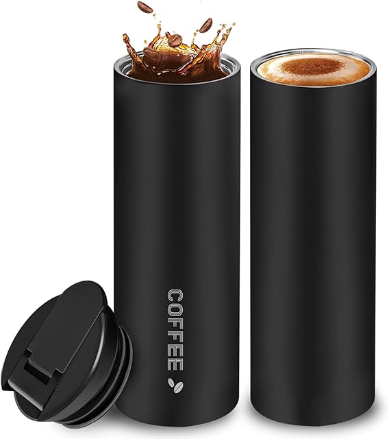 UKON Travel Mug 2022 Upgraded Vacuum Insulated Coffee Cup Stainless Steel Thermal Cup Cold & Hot Drinks fits Car Cup Holder Home Office(Black 550ml)