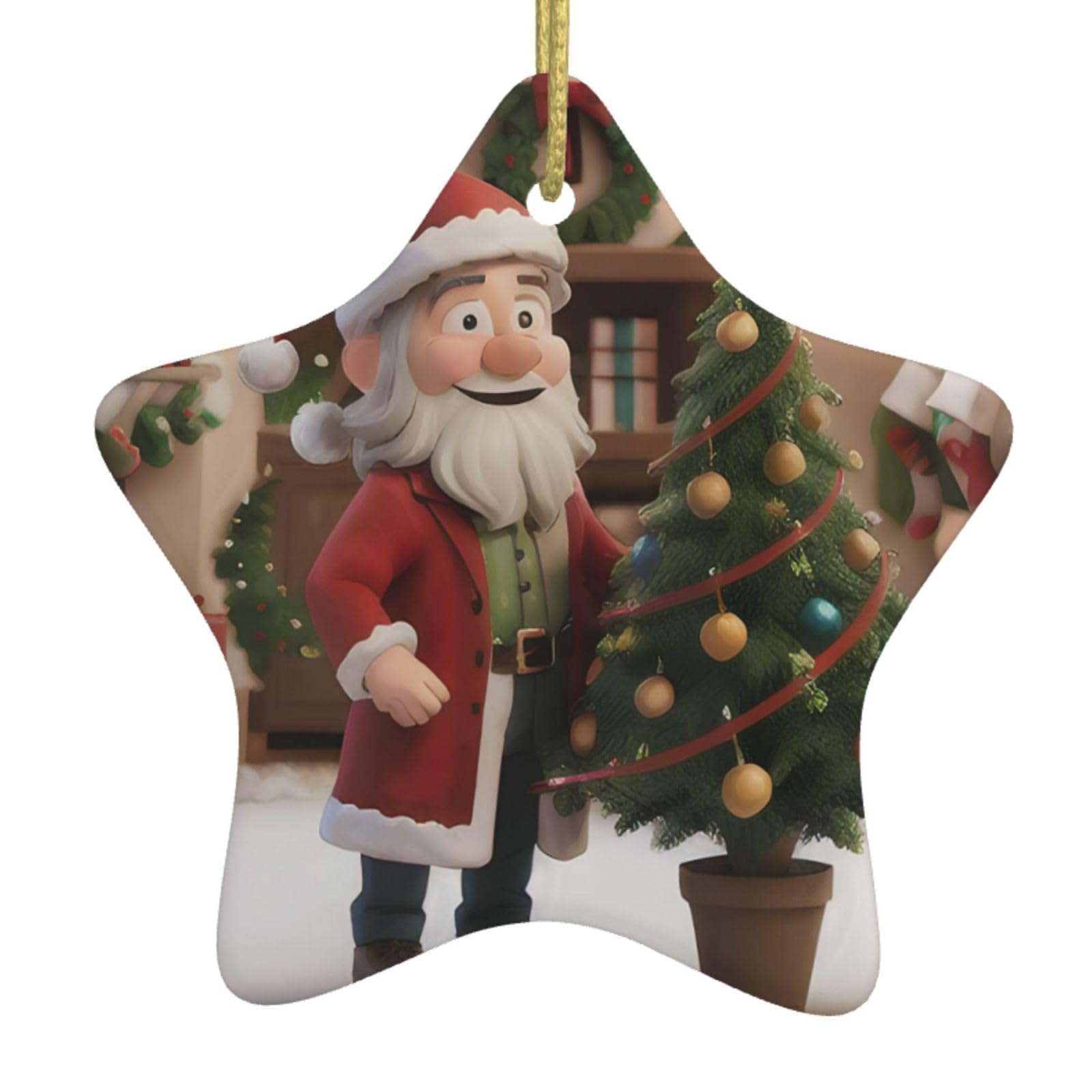 Decorazioni Natalizie in Ceramica a Forma di Albero di Natale, Divertenti Ornamenti Natalizi con Babbo Natale e Fiocchi di Neve da Appendere, Ideali come Regalo
