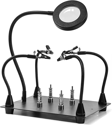 DATTON Herramienta magnética de tercera mano de ayuda para estación de soldadura con lámpara de aumento LED 6X, 4 soportes para placa de circuito disponible en Yaxa Costa Rica