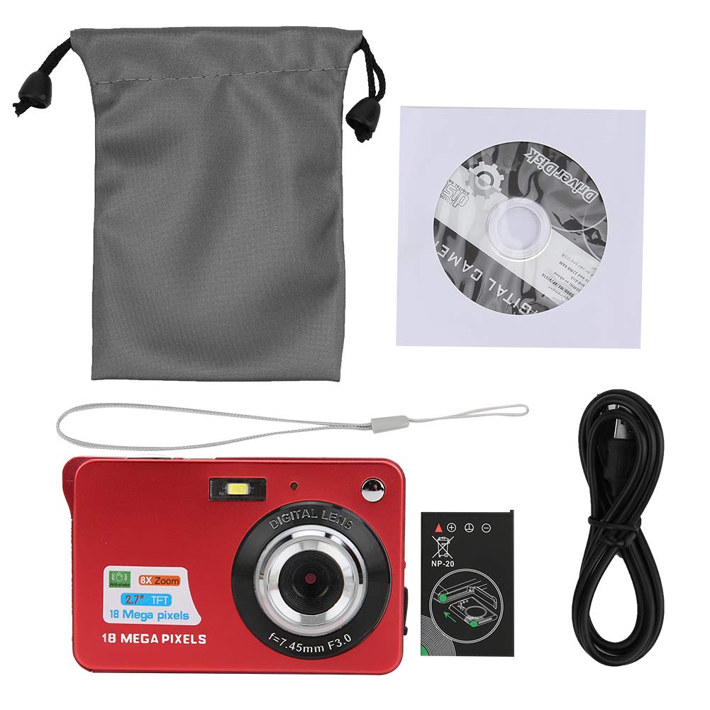 Fotocamera Digitale a Scheda, Videocamera per Vlogging Full HD LCD Ricaricabile da 2,7 Pollici, Microfono Incorporato, Videocamera Portatile Mini Point And Shoot per Bambini Studenti Adulti(red)