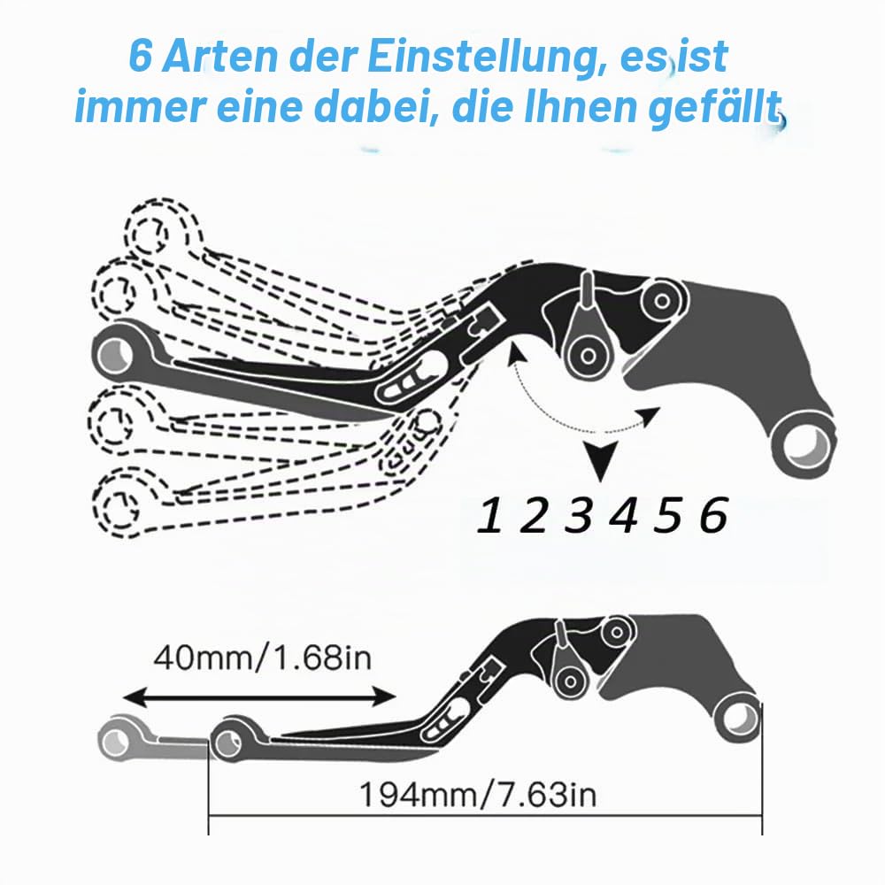 für MT-07 MT07 2018 2019 2020 Bremskupplungshebel Motorrad Zubehör CNC Lenker Verstellbar Faltbar Erweiterbar Blau