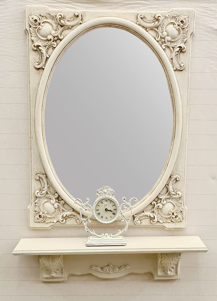 COMPLETO SPECCHIO E MENSOLA IN LEGNO COLORE PANNA PROVENZALE