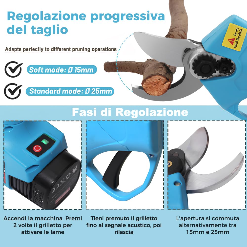 Eachbid Cesoie Elettriche per Potatura Forbice Potatura a Batteria Ricaricabile Forbici Elettriche Professionale Resistente 25mm 16.8V (Azzurro)