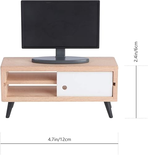 Miniatura 3 de Zerodeko 1 mueble de TV de madera de ingeniería negra realista, mini TV real para casa de muñecas de 1 a 12 escalas, muebles de casa de muñecas,