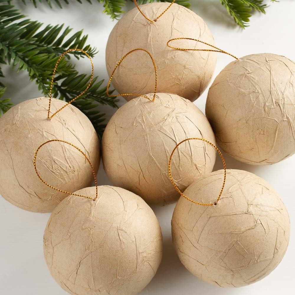 Paper Mache Textured Ball Ornaments - Pack of 12 DIY Premade Papier Mache 3-1/8 inch Ornament Balls to Paint Decoupage and Decorate for Christmas Tree Decorating. by Factory Direct Craft