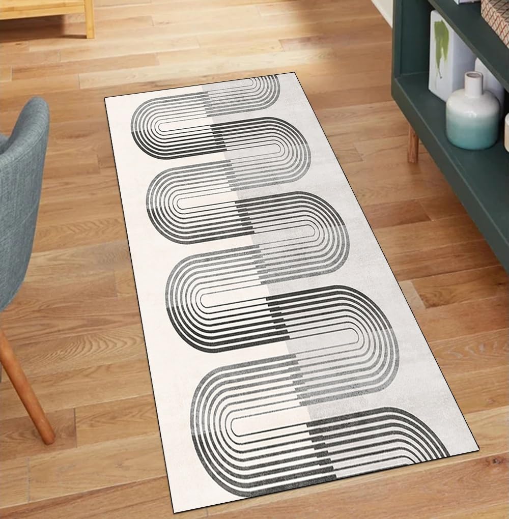 Alfombra de cocina beige y gris 60x250 cm moderna y lavable para el hogar