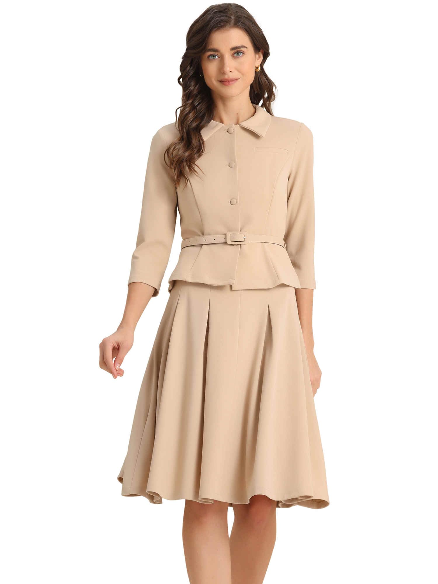 Allegra K Donna Set di Completi Gonna Lavoro Completi da in 2 Pezzi Giacca Blazer A Maniche Lunghe da Ufficio Gonne A Pieghe