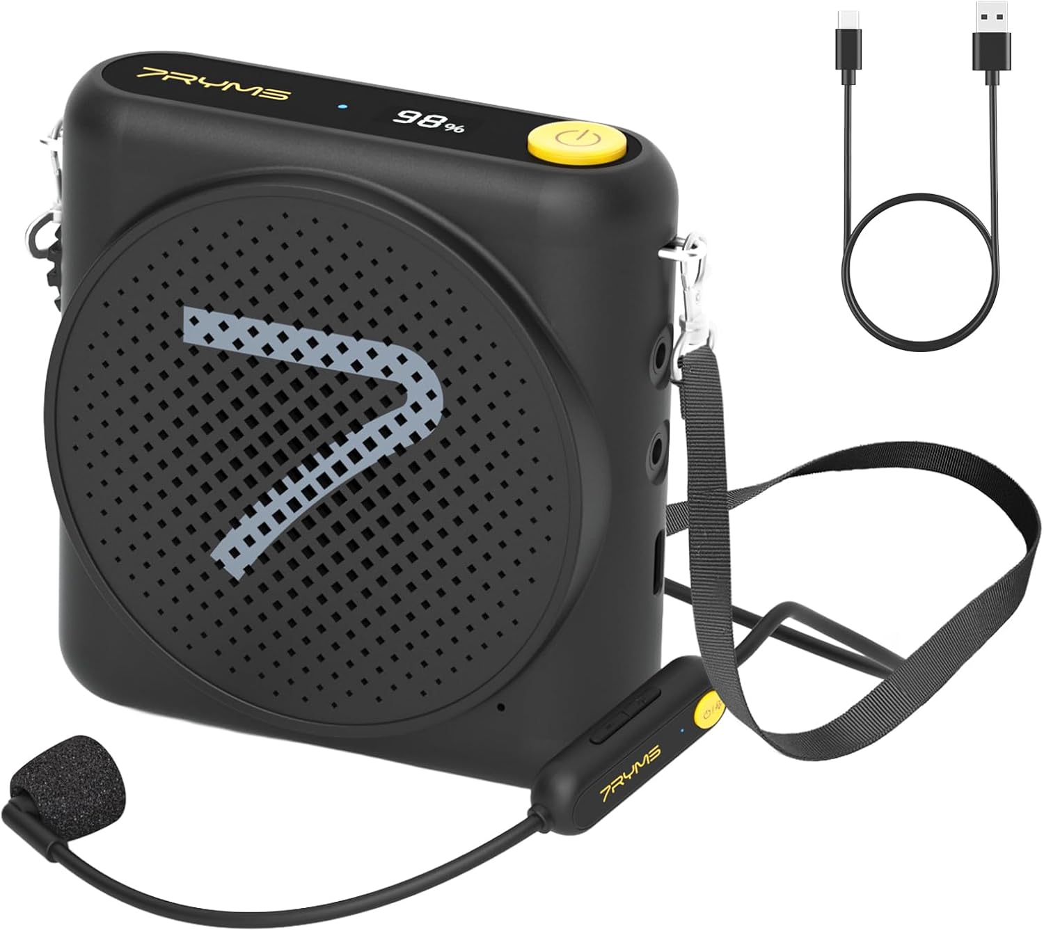 7RYMS WA1 Wireless Voice Amplifier for Teachers with Headset Microphone, Wireless Portable Amplifier with Noise Canceling, Mini Voice Amplifier for Classroom, Meeting, Training, Speech (BLACK)