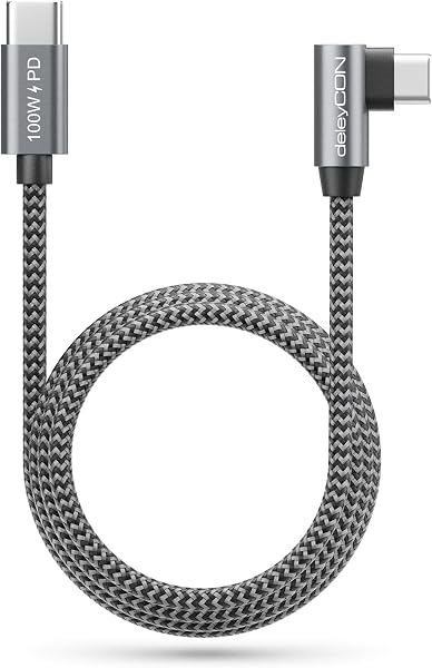 deleyCON 1,5m 100W Cavo Ricarica USB C Angolato 90 Grad - C a C - Collegamento Angolato per iPhone 17 16 15 Pro Max Air Galaxy A16 A17 A56 S25 S24 S23 Pixel iPad Pro MacBook AirPods Tablet PS5 - 3