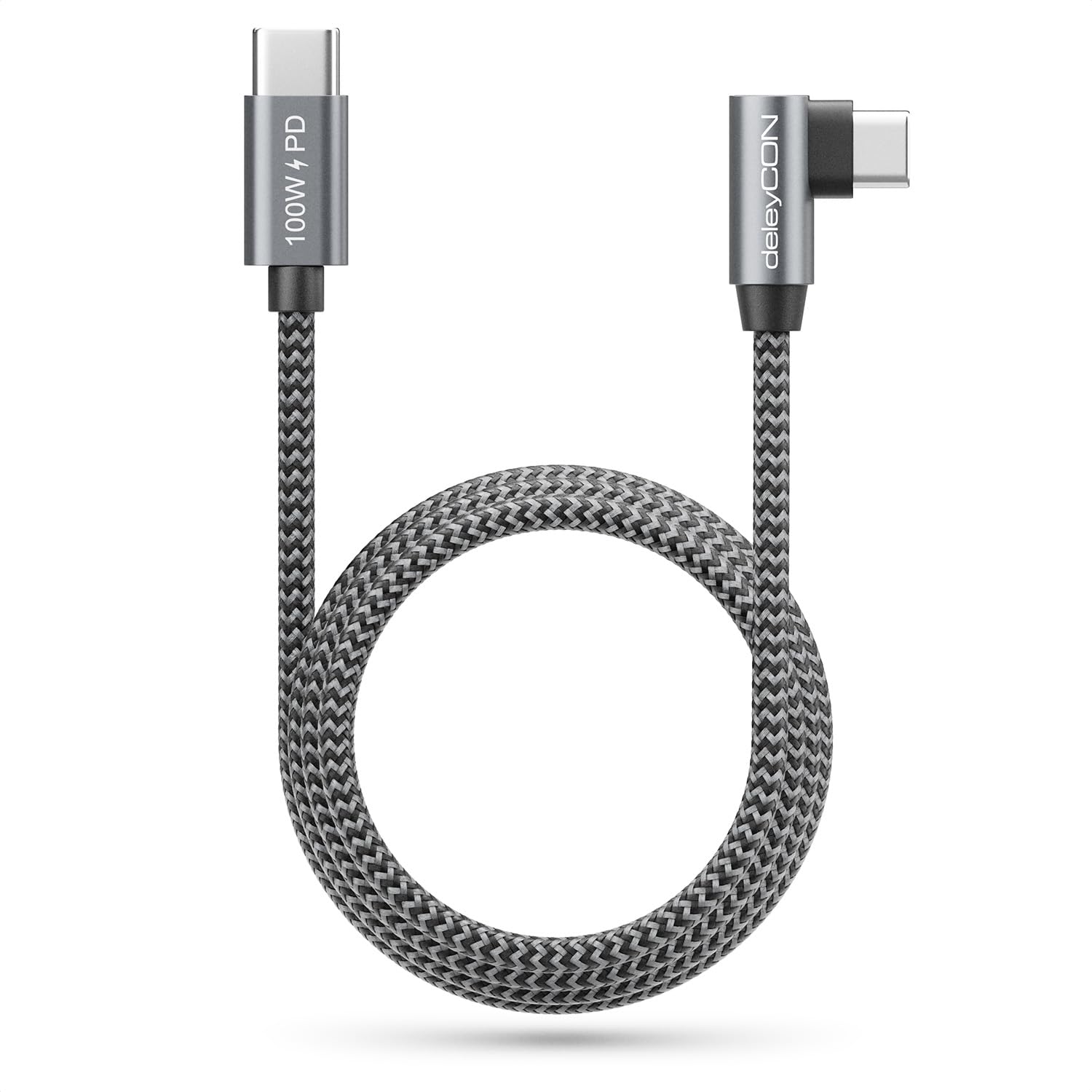 deleyCON 1,5m 100W Cavo Ricarica USB C Angolato 90 Grad - C a C - Collegamento Angolato per iPhone 17 16 15 Pro Max Air Galaxy A16 A17 A56 S25 S24 S23 Pixel iPad Pro MacBook AirPods Tablet PS5 - 3