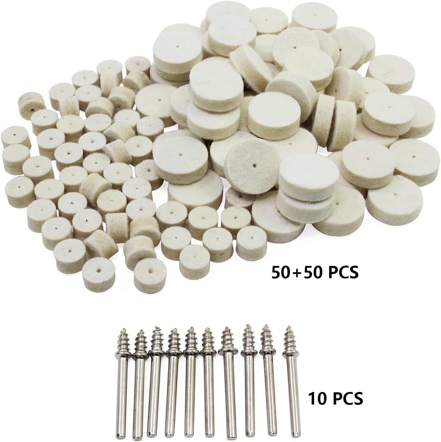100 pcs Wool Felt Polishing Pad with 10pcs Shank for Dremel and