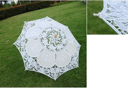 Miniatura 6 de Amosfun Sombrilla de encaje para novia de boda mango de madera blanco elegante paraguas de encaje occidental decoración de sombrillas de boda novia