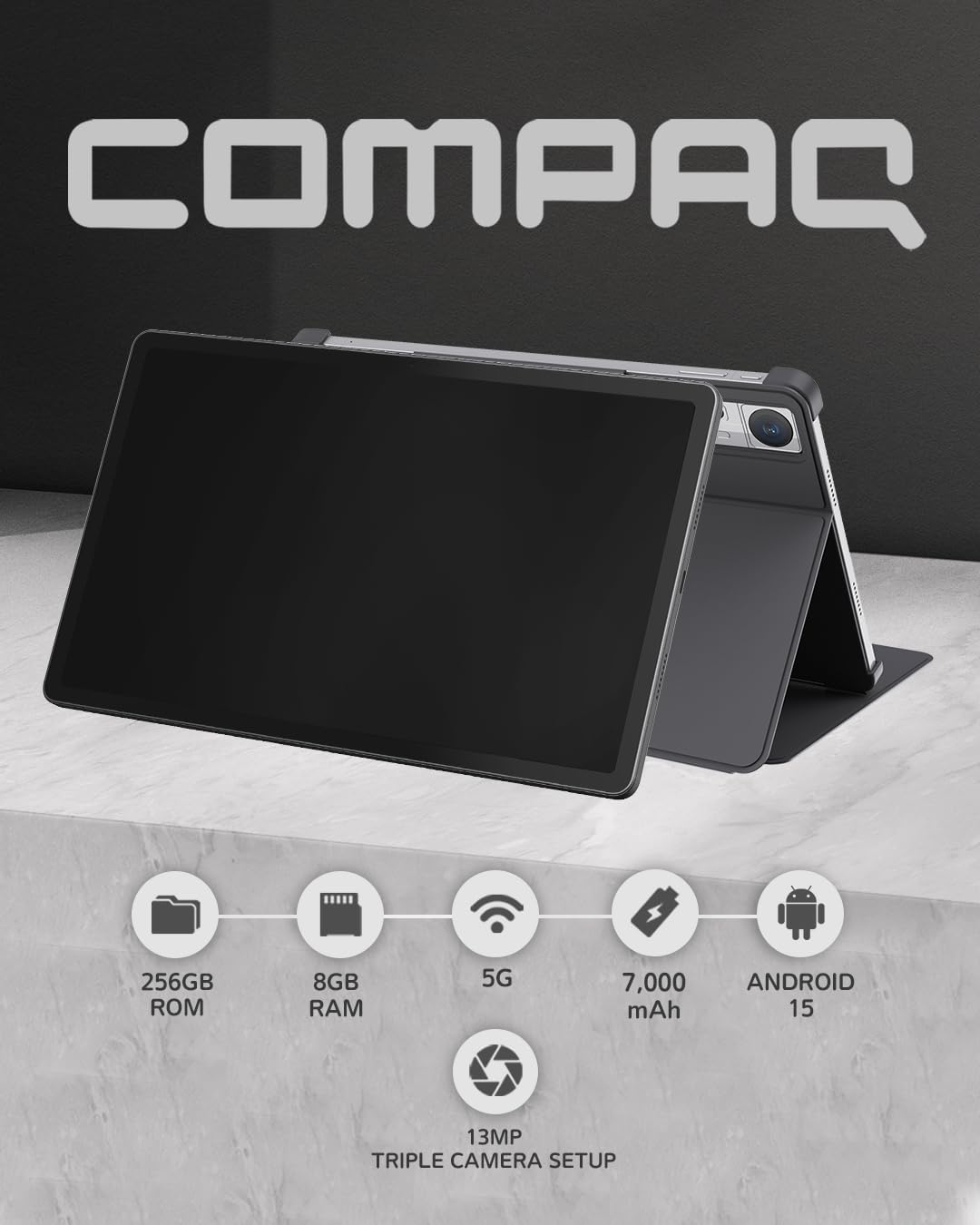 Compaq Qtab PRO Tablet 11'' Case Included Tablet Android 15, 8GB RAM 256GB ROM (Expandable), Snapdragon 685 Octa-Core, FHD IPS Display, 4G LTE+5G WiFi, GPS, 13MP Camera, 7000mAh Battery