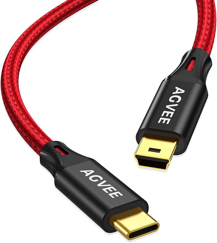 AGVEE 1ft USB-C to Mini USB Cable, Mini-B 5-Pin Data Charger Cord | Gold Plated End Tips, Durable Type-C Sync Transfer for Canon Nikon Camera, Garmin GPS, Blue Yeti, Hero 3+, PS3 Controller