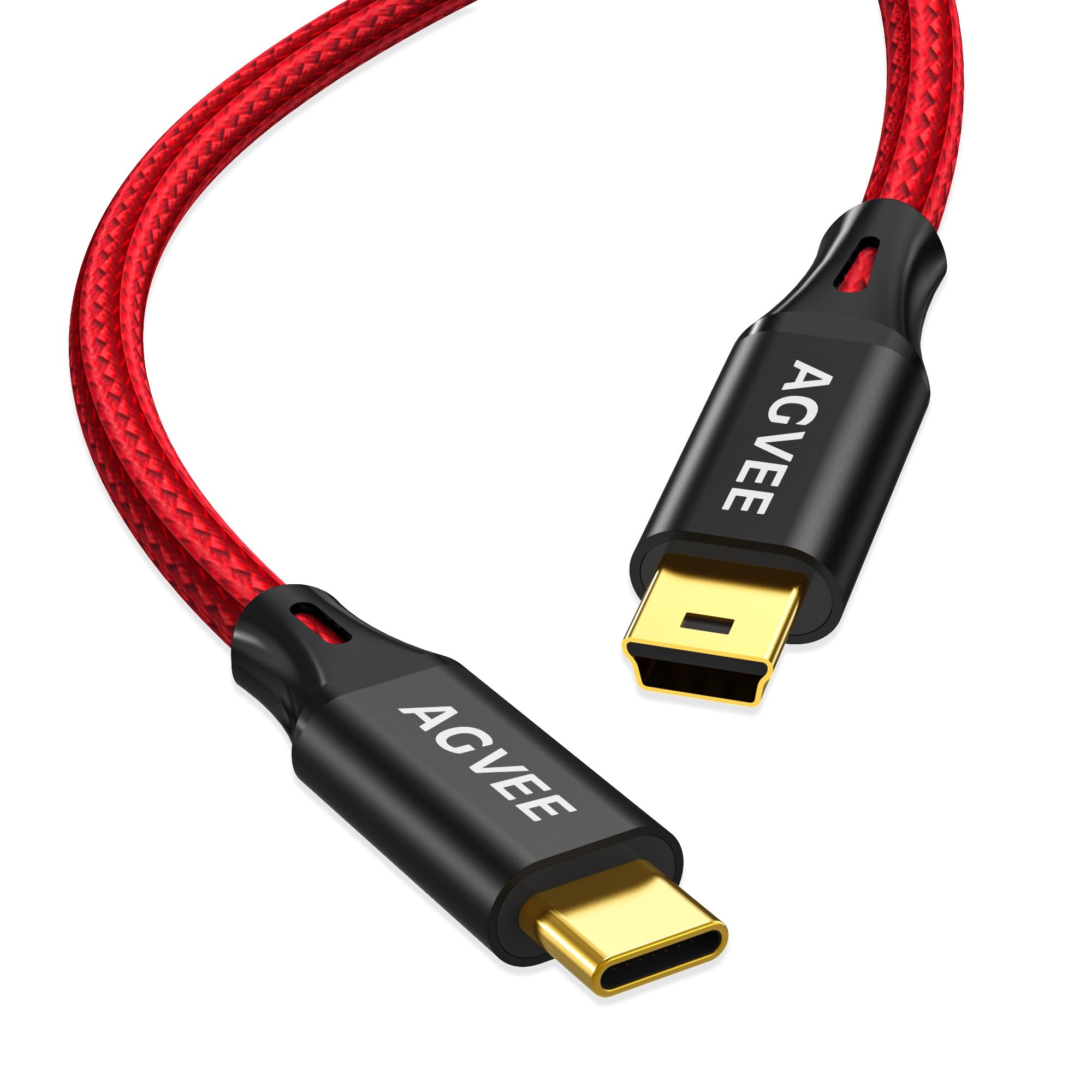 AGVEE 2 cavi da USB-C a mini USB, connettori placcati oro, intrecciati durevoli da Mini-B a 5 pin a tipo C per caricabatterie dati OTG Hero 3+, fotocamera Canon, Nikon, GPS, blu Yeti e rosso