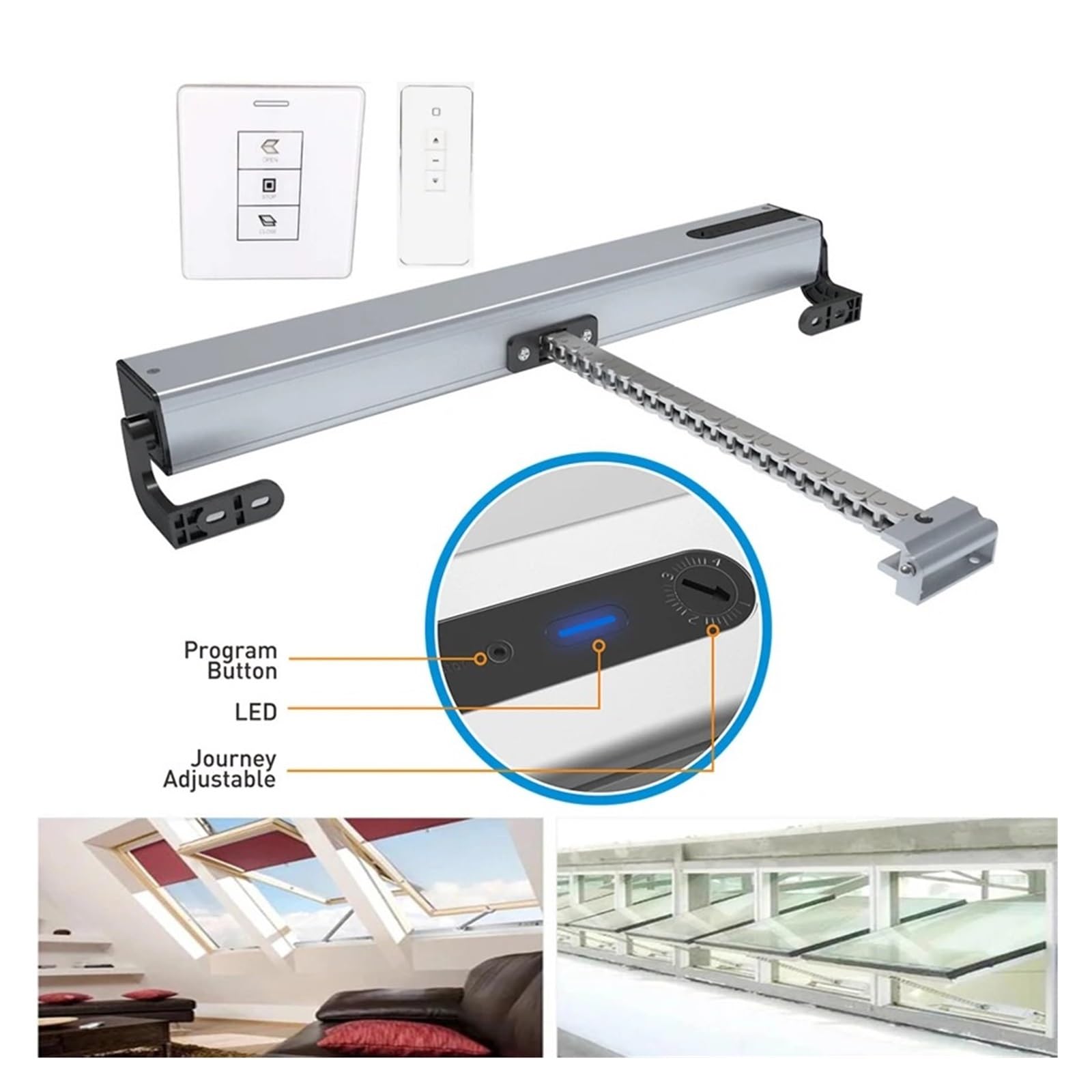 Otwieracz Bramy, Elektryczny siłownik okna 220 V do lotniska w szklarni Skylight z regulacją podróży 100-400 mm Tuya(Kit1)