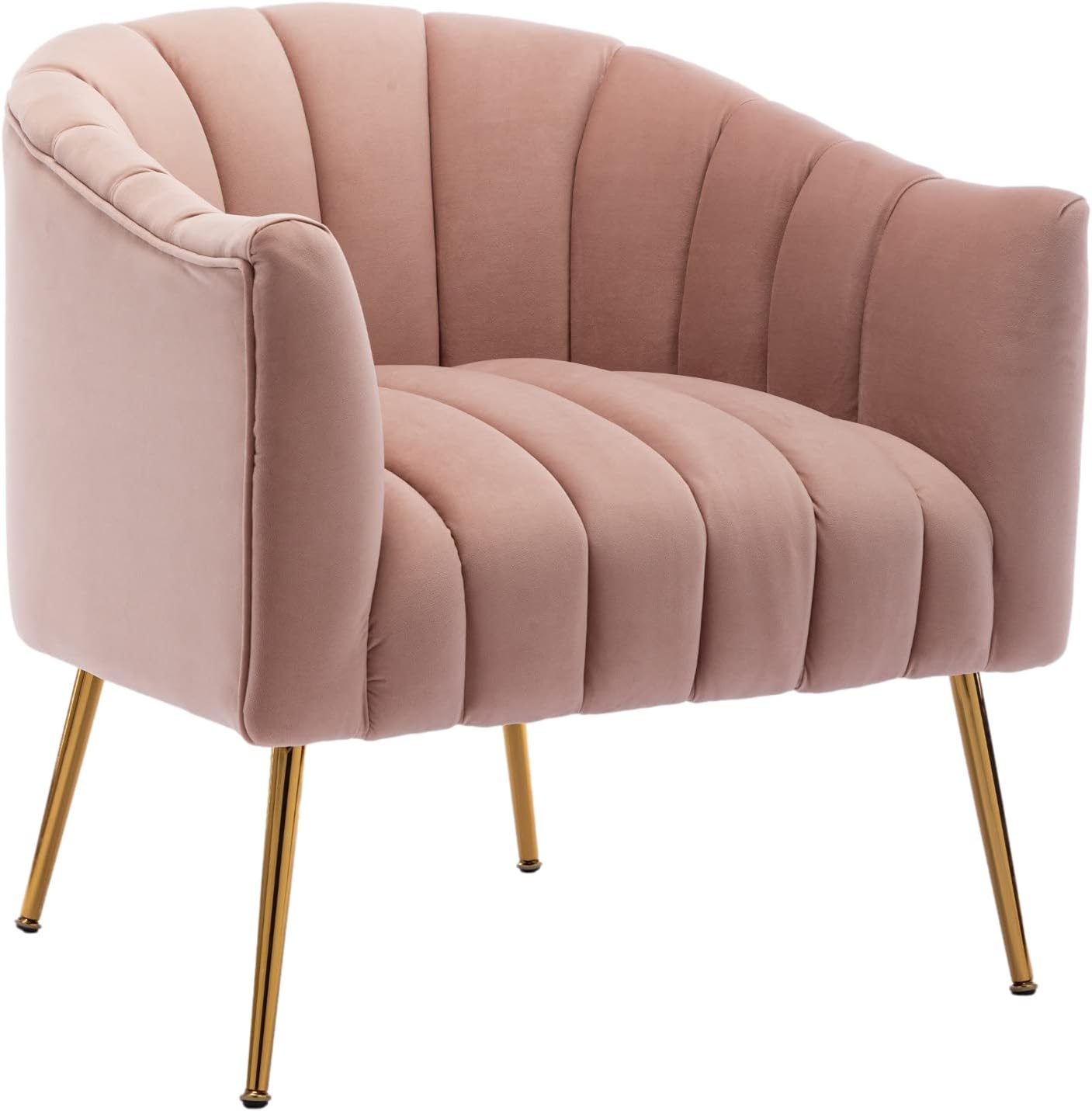 Accent Chair, Velvet Barrel Chairs, Modern Dining Chairs with Gold Plated Metal Legs, Thick Soft Padded Seat Living Room Chairs for Bedroom Kitchen(Pink)