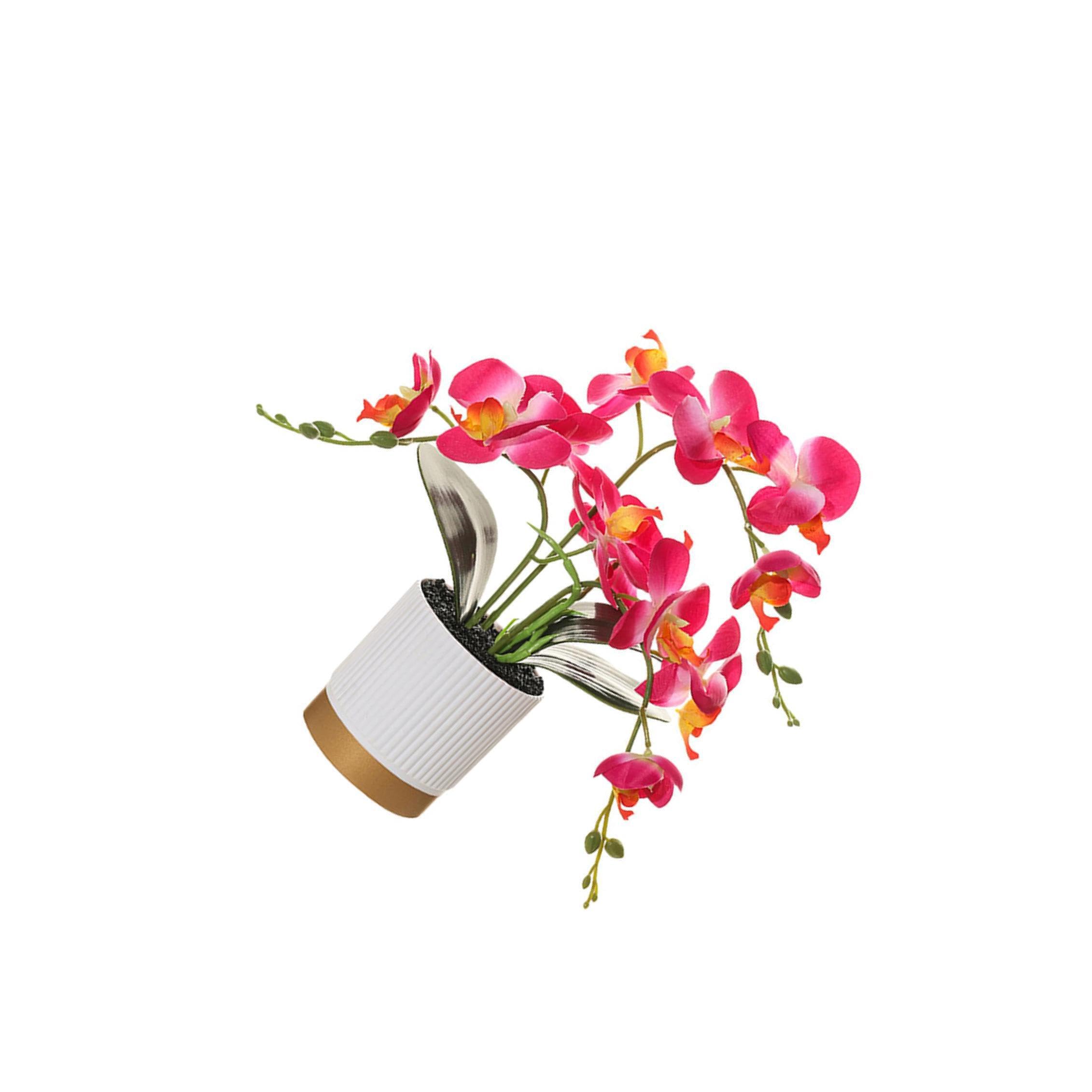 TWISAXC Bonsai Decorations Bedrooms Living Rooms Kitchens Unique With Golden Base Pot Artifical Fake Plant Features Three Branches With Golden Base Pot, Amaranth