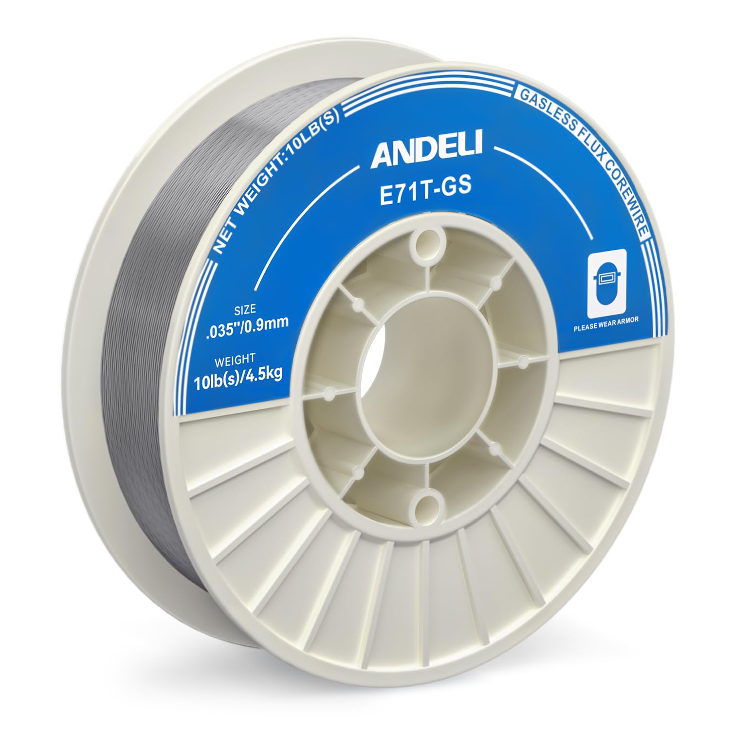 ANDELI Filo per saldatura con nucleo di flusso senza gas, E71TGS, diametro 0,89 cm, 4,5 kg, filo per saldatura MIG, a basso schizzo, 4,5 kg, 0,035 ''