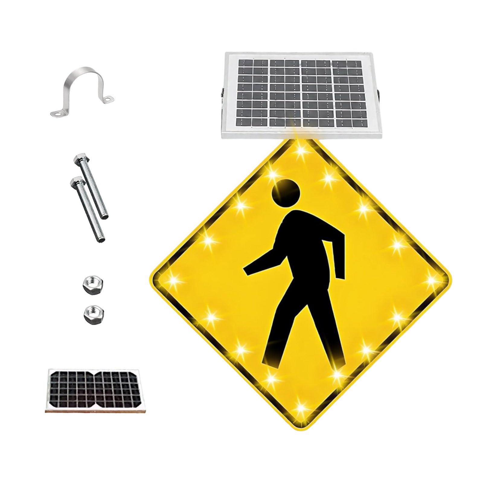 Cielobloen Multicolor Solar Powered Led Pedestrian Crossing Sign, Aluminum Road Signs Traffic Street Warning, High Brightness Flashing Leds, 0.5 Mile Visibility, Ip65, Engineer Grade Reflective Film 30"