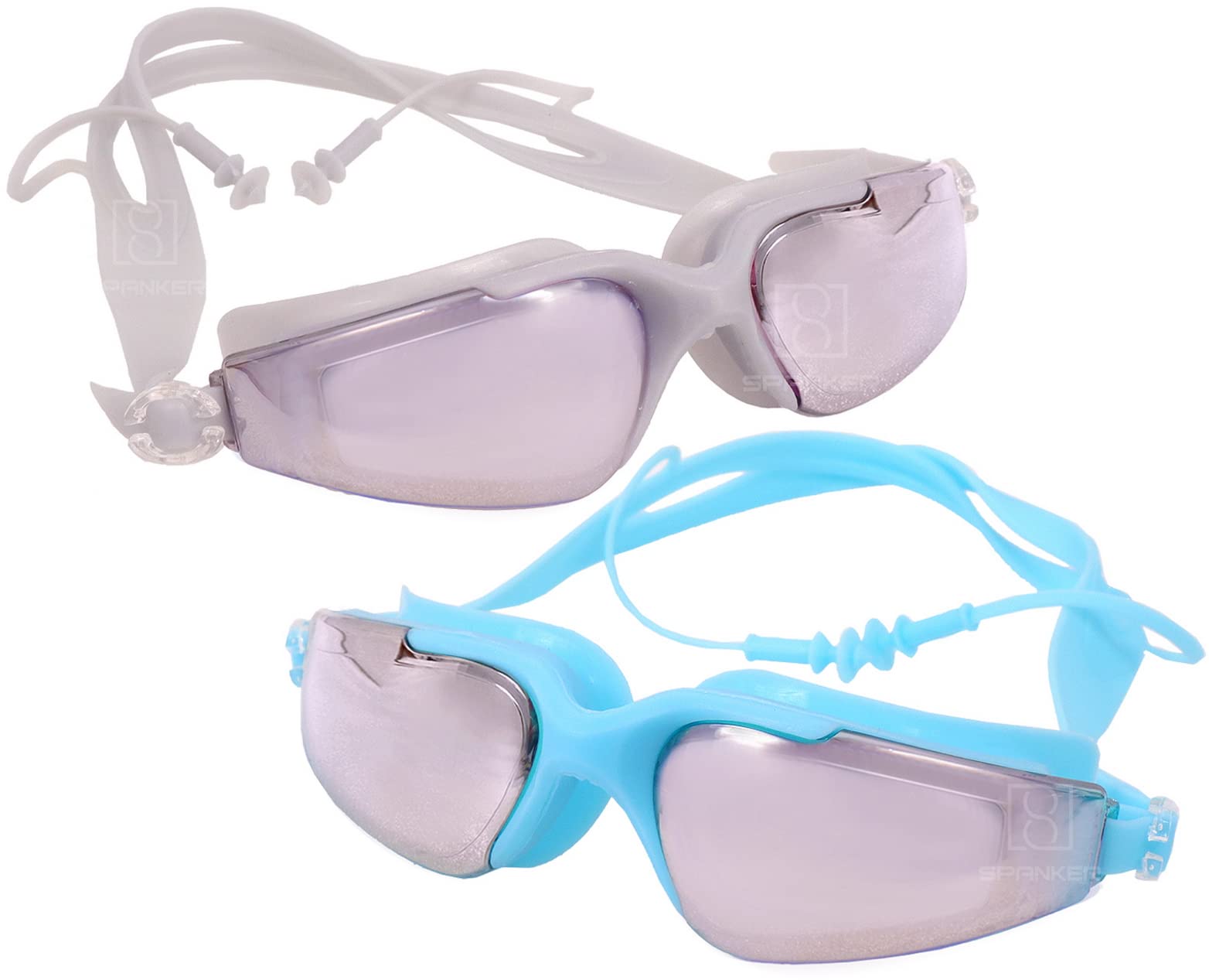 Spanker Swimming Goggles 3D Look Anti-Fog Anti-UV Youth Swim Glasses Leak Proof, Pack of 2 (Grey -Sky Blue) SSTP (B09YVB9CXN) Amazon Price History, Amazon Price Tracker