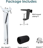 Vista 5 de Brazo de micrófono blanco para HyperX QuadCast S - Brazo de micrófono blanco compatible con el micrófono HyperX Quadcast, soporte de brazo