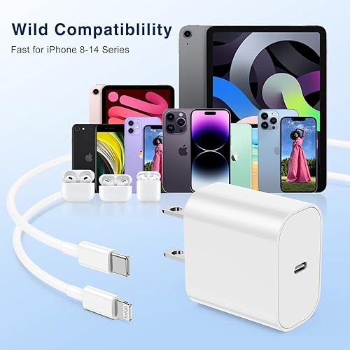 Miniatura 2 de Bloque de cargador rápido para Apple iPhone 12, 13, 14 Pro, certificado Apple MFi 20 W rápido USB C de pared, bloqueo de cargadores súper