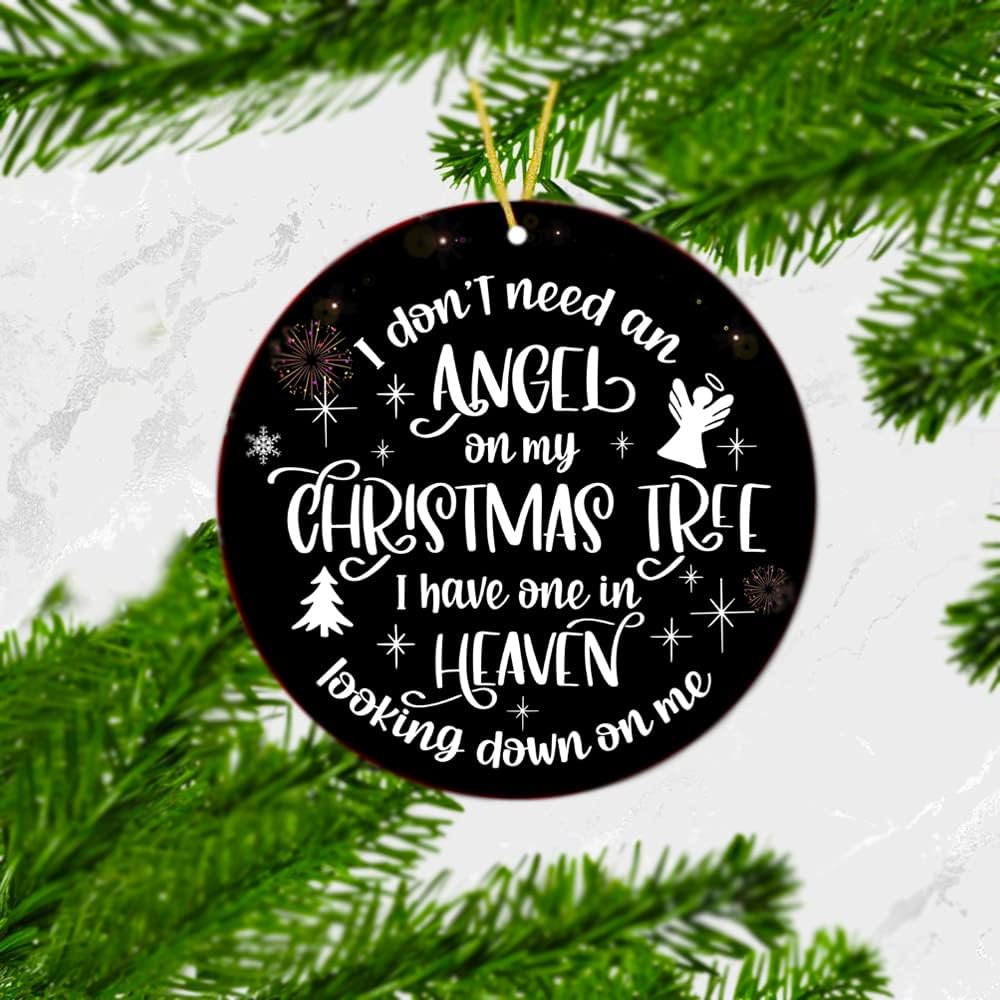 ANLEMIN Christmas in Heaven Ornament Personalized Memorial Ornament for Chrismtas Tree, Xmas Tree Hanging in Memory of Loved one Gifts - i Love one in Heaven