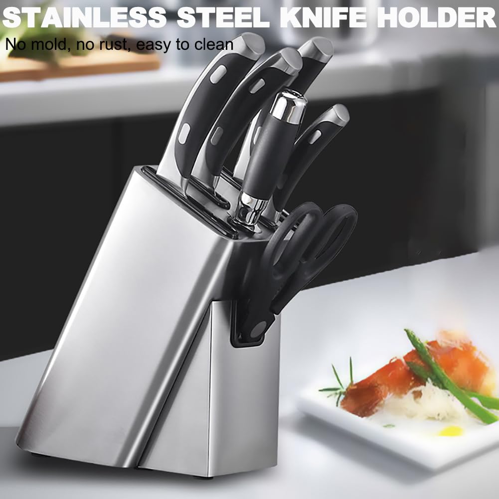 Porta Cuchillos Para Encimera De Cocina De Acero Inoxidable Con Orificio De Drenaje, Patas Antideslizantes, Estante Para Almacenamiento De Cuchillos De Doble Capa