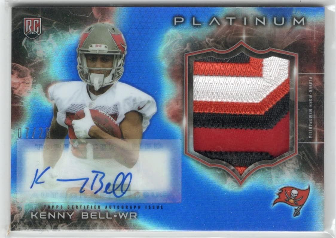 Kenny Bell Autographed & Serial Numbered #07/25 Rookie Refractor Blue Parallel Platinum Jumbo Rookie Patch Special Insert Football Card - 2015 Topps Platinum Football Card #ARP-KB (Buccaneers)