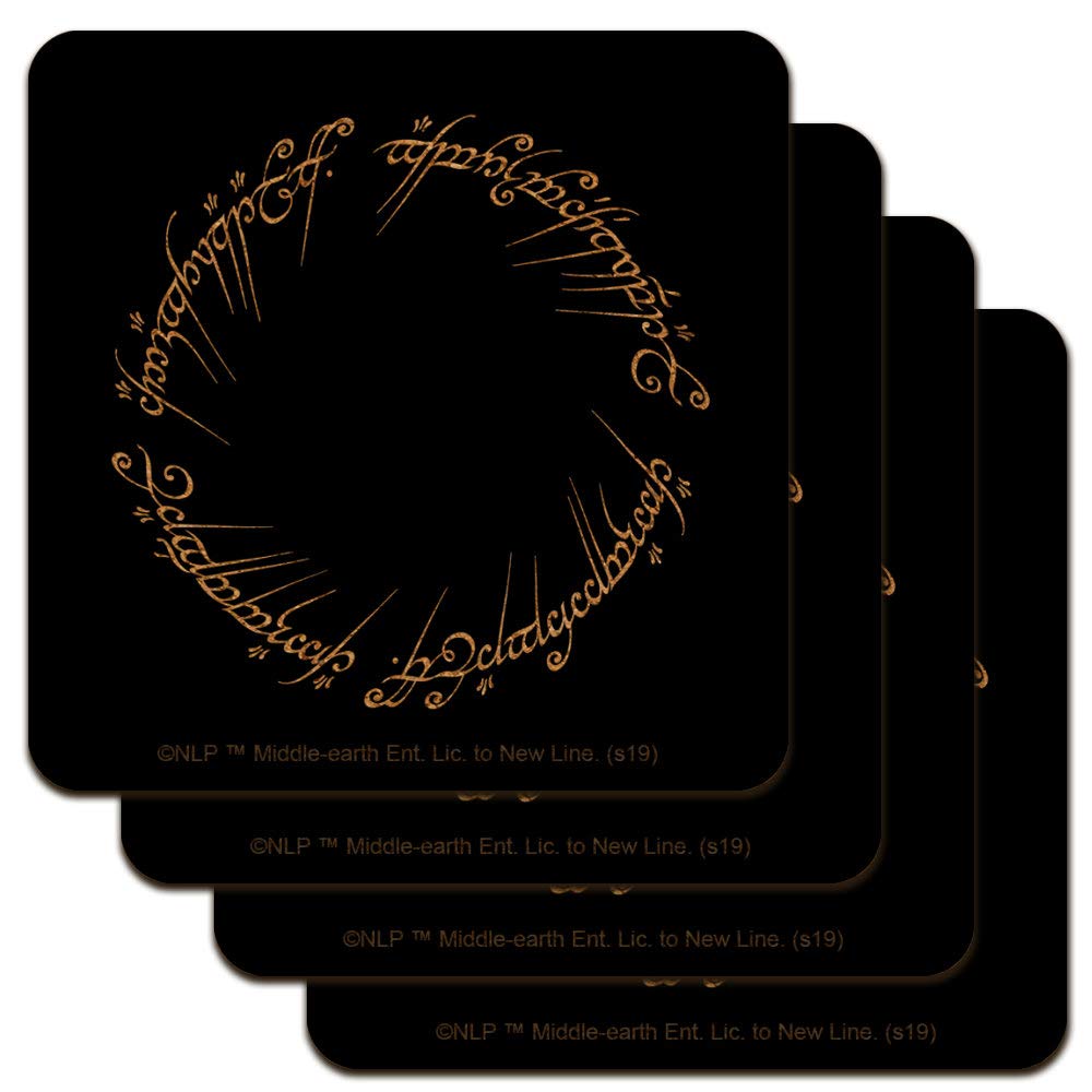 GRAPHICS & MORE Lord of the Rings Mordor Script Low Profile Novelty Cork Coaster Set