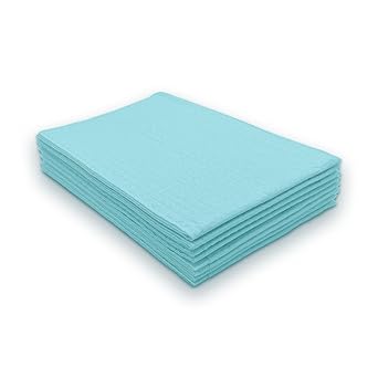 TIDI Products 917403 3-Ply Tissue/Poly Patient Bib/Towel, Waffle Embossed, Blue, 13