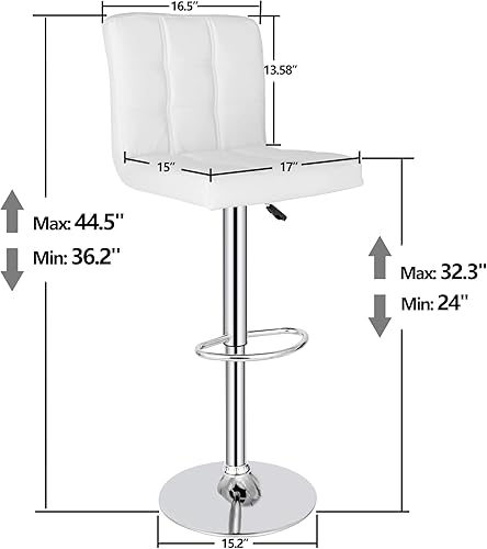 Miniatura 3 de SUPER DEAL Juego de 4 taburetes de bar para isla de cocina, modernos taburetes giratorios de piel sintética ajustables con respaldo cuadrado de