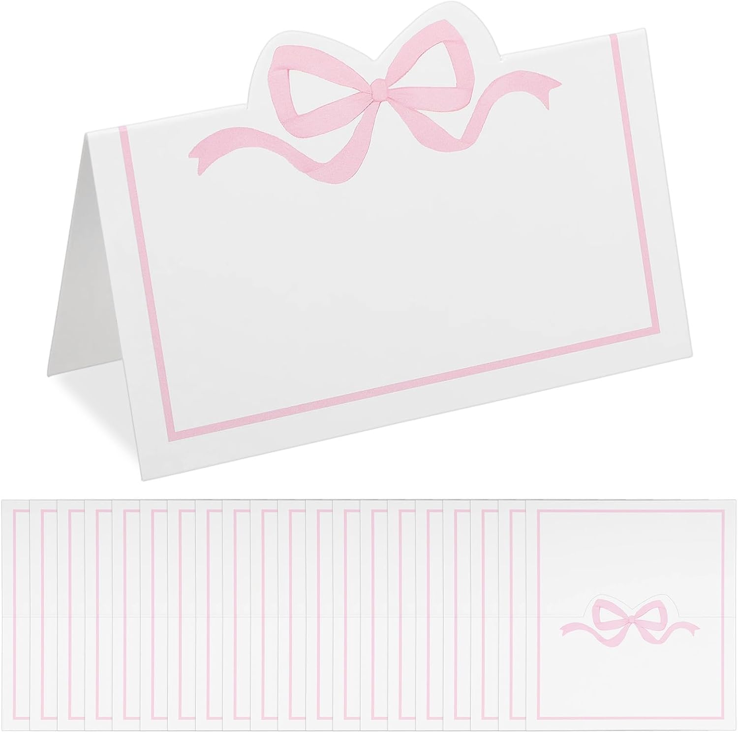 50 PCS Pink Bow Place Cards for Table Setting, Wedding Place Cards