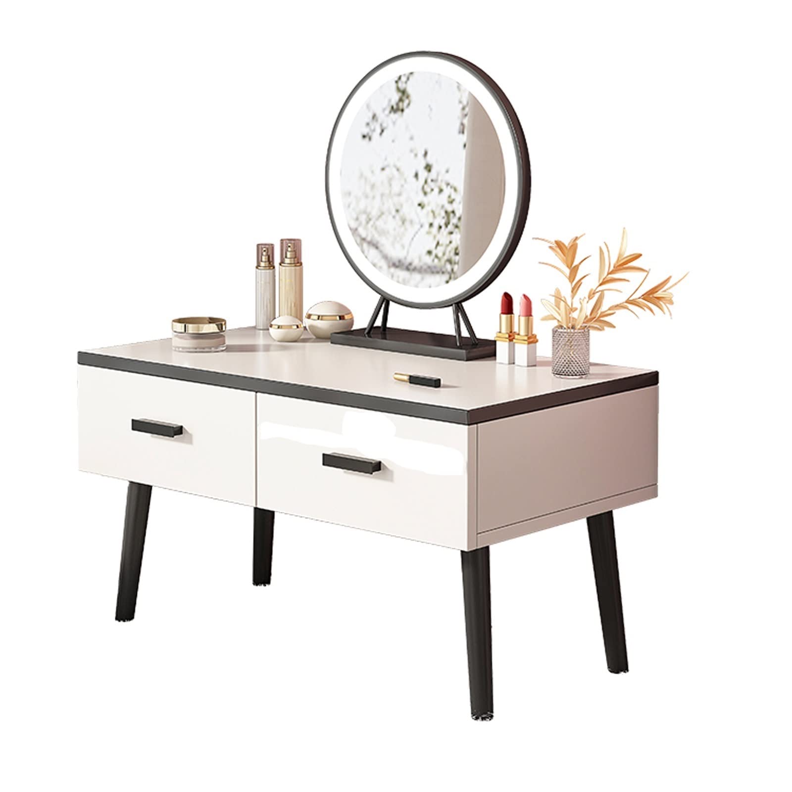 CGCSYZ Modern Makeup Vanity Table with LED Touchscreen, Round Mirror, 2 Drawers - Compact Dressing Table for Bedroom, Stylish Beauty Station, 6.60cm Height (60cm)