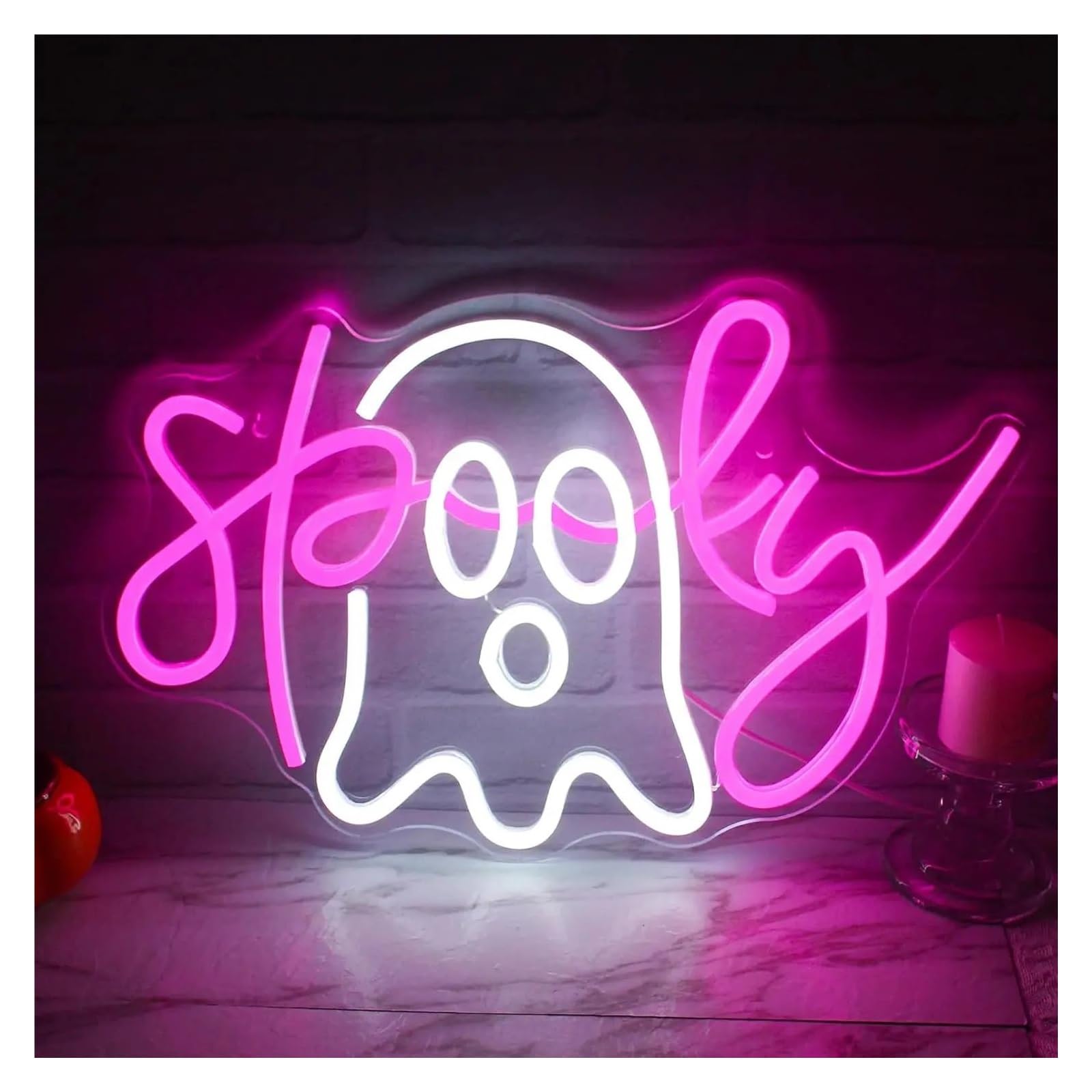 Lemst One Color Signs Lamp Ghost Neon Sign Light Dimmable Usb Powered For Man Cave Bar Store Club Bistro Bedroom Party Wall Decor 41.6Cmx28cm