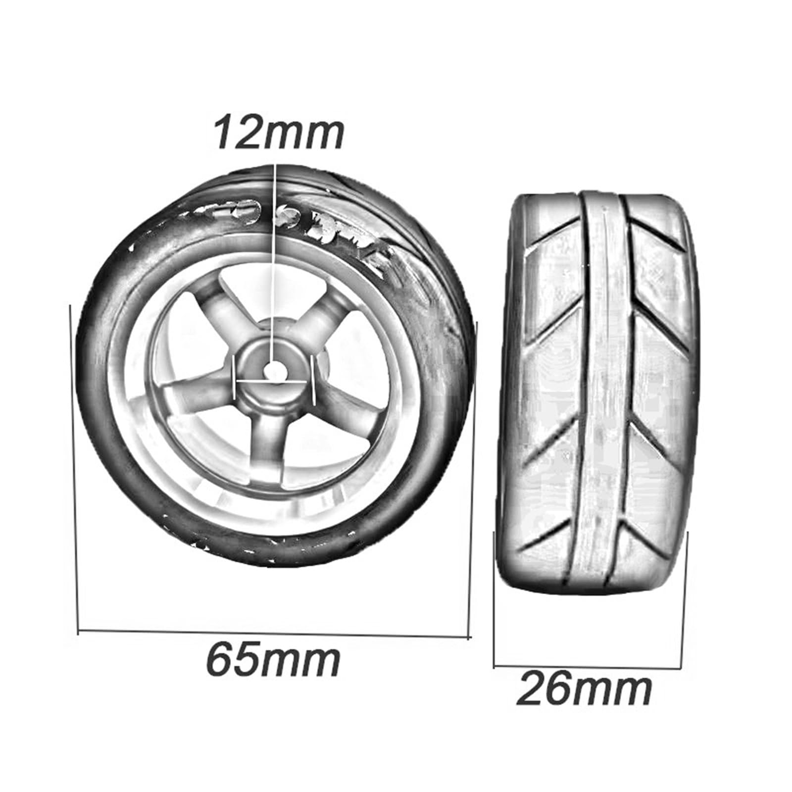 RC Pneus Jante Compatible avec WLtoys 144001 Roues pour Voitures RC À L'échelle 1/10, 1/12 Et 1/14 : 4 Pneus en Caoutchouc De 65 Mm, Jantes Hexagonales De 12 Mm (pièces De Rechange)