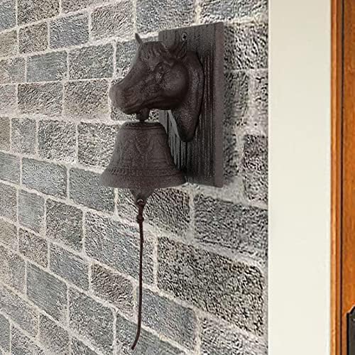 Cloche de dîner en fonte, cloche de porte extérieure rétro en métal en forme de tête de vache, cloche à suspendre pour cour ou jardin, sonnette de porte décorative à suspendre manuellement pour