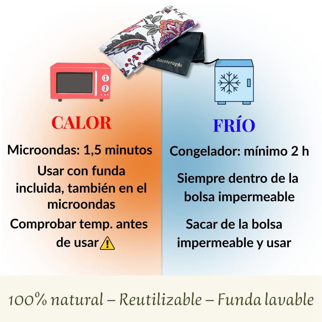 Bolsa de Semillas 30x15 cm para Microondas – Cojín Térmico Natural Calor o Frío – Alivia Dolores y Estrés – Romero, Lavanda y Trigo – SACOTERAPIA