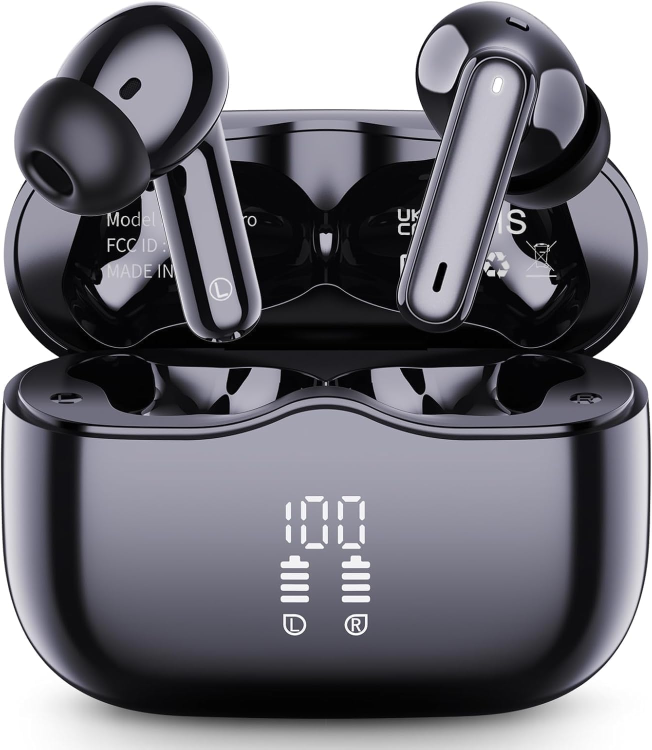 Wireless Earbuds, Bluetooth 5.4 Headphones in Ear 3D Bass Stereo, 40H Wireless Earphones with 4 ENC Noise Cancelling Mic, IP7 Waterproof Bluetooth Earbuds LED Display USB-C, Hands-Free Calls with AI