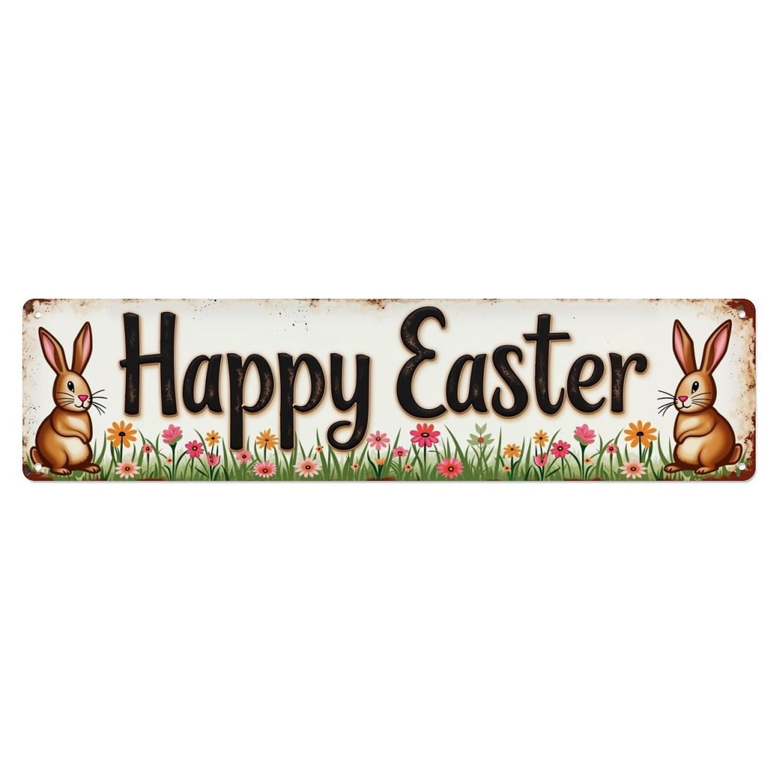 Happy Easter Bunny Flower Sign Metal Tin Sign Plaque