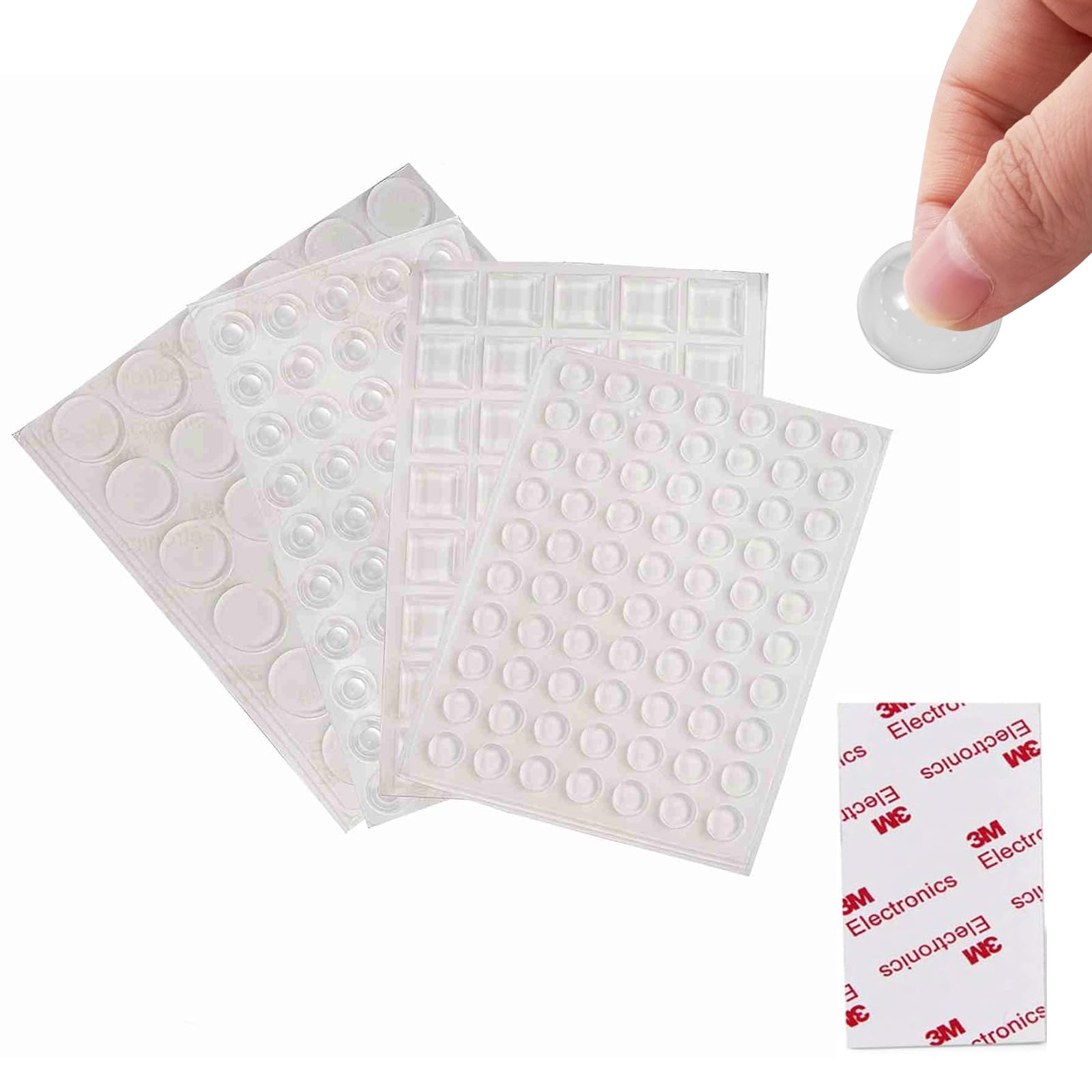 Fuzvol Transparent 4 Sizes Door Silencer 107Pcs Silicone Bumpers, Self-Adhesive Noise Dampening Pads Soft Elastic Buffer For Furniture, Drawers Glass Hemisphere/Trapezoid/Conical Non-Slip Cushions
