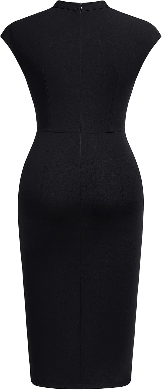 AISIZE Women's Retro Half Collar Ruched Slim Cocktail Pencil Dress - Image 4
