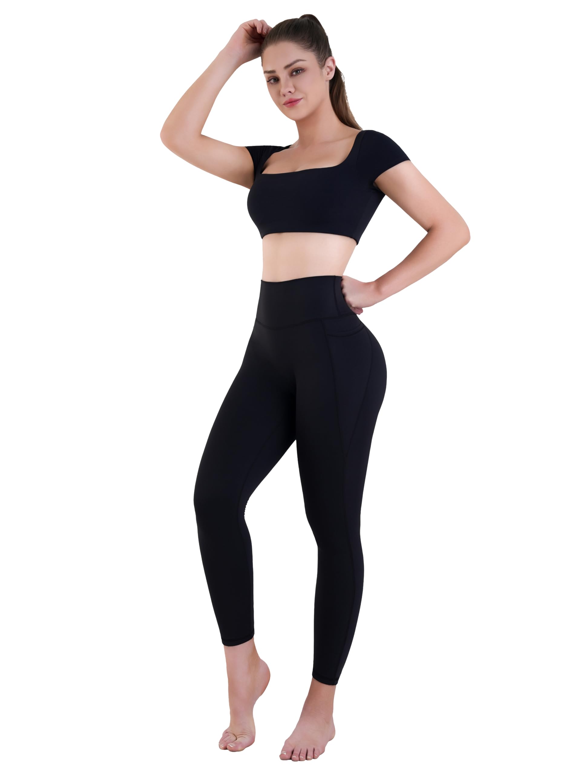 Sunzel Leggings sostenibili a vita alta per sollevamento del sedere con tasche per donne, senza cuciture frontali per il controllo della pancia, pantaloni da yoga per allenamento