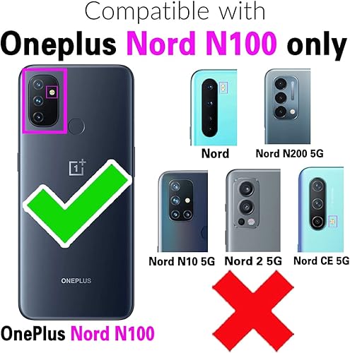 Miniatura 2 de Asuwish Funda para teléfono OnePlus Nord N100 con protector de pantalla, correa cruzada para la muñeca, diseño de cremallera, tarjetero de crédito,
